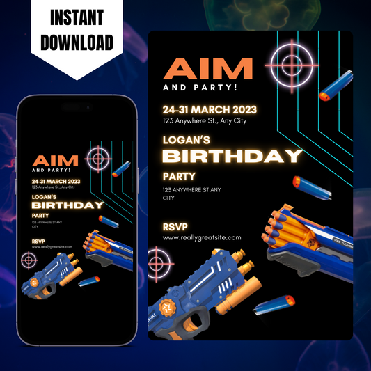 Nerf Dart Gun Birthday Invitation Template