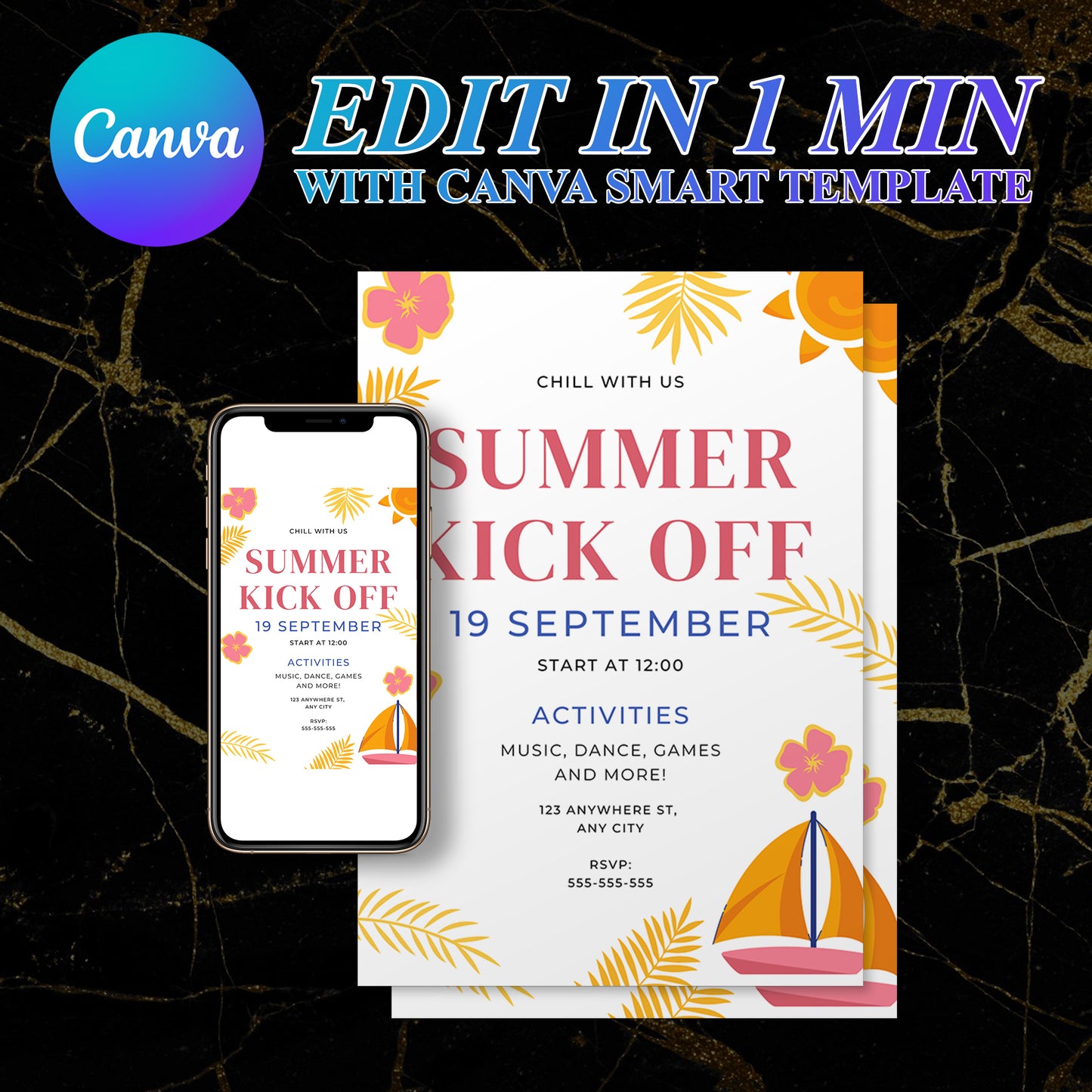 Summer Kick Off Party Invitation | End of Summer Party Invite Canva Template