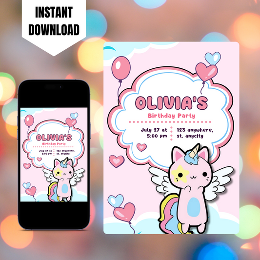 Caticorn Birthday Invitation Template