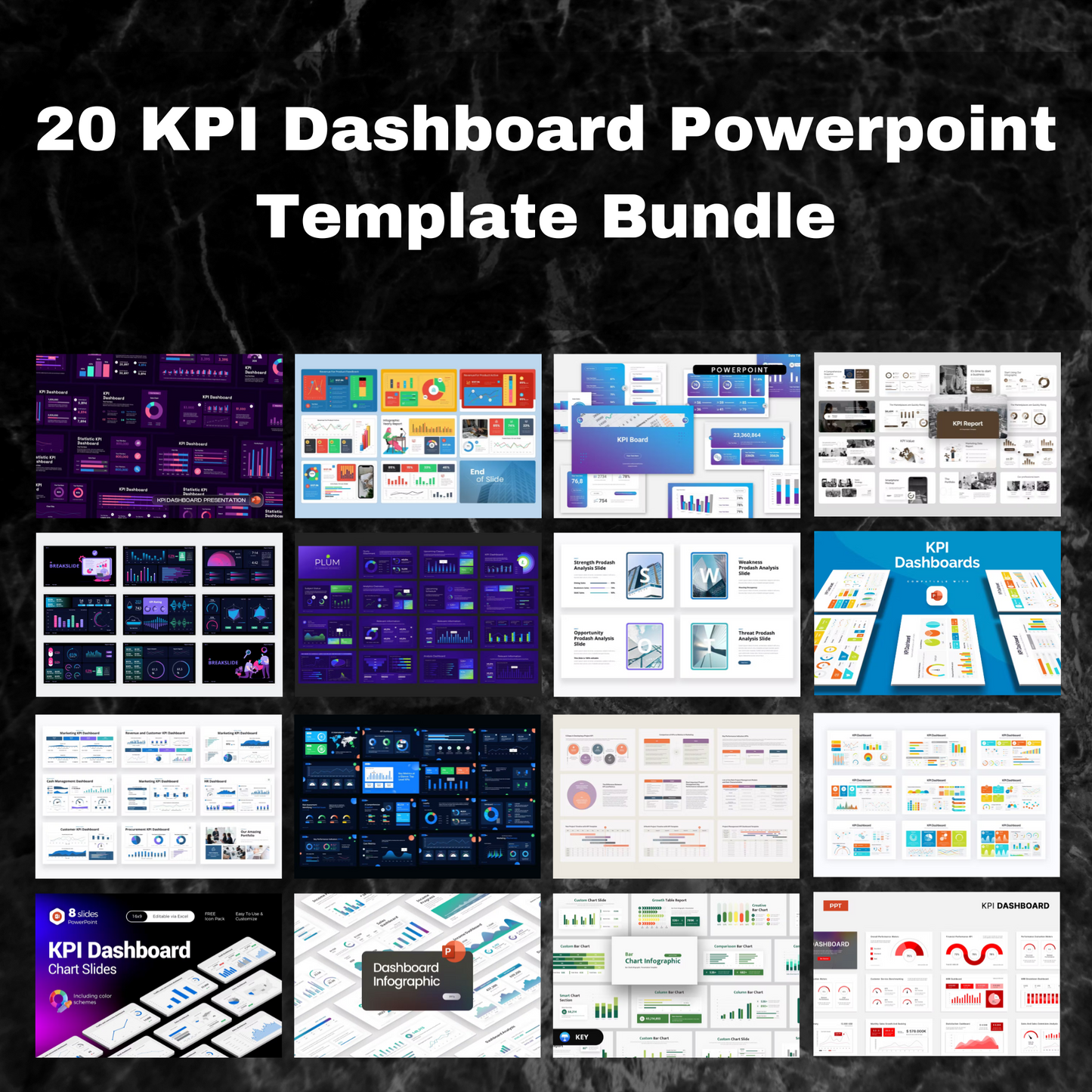 20 KPI Dashboard Powerpoint Presentation Template Bundle