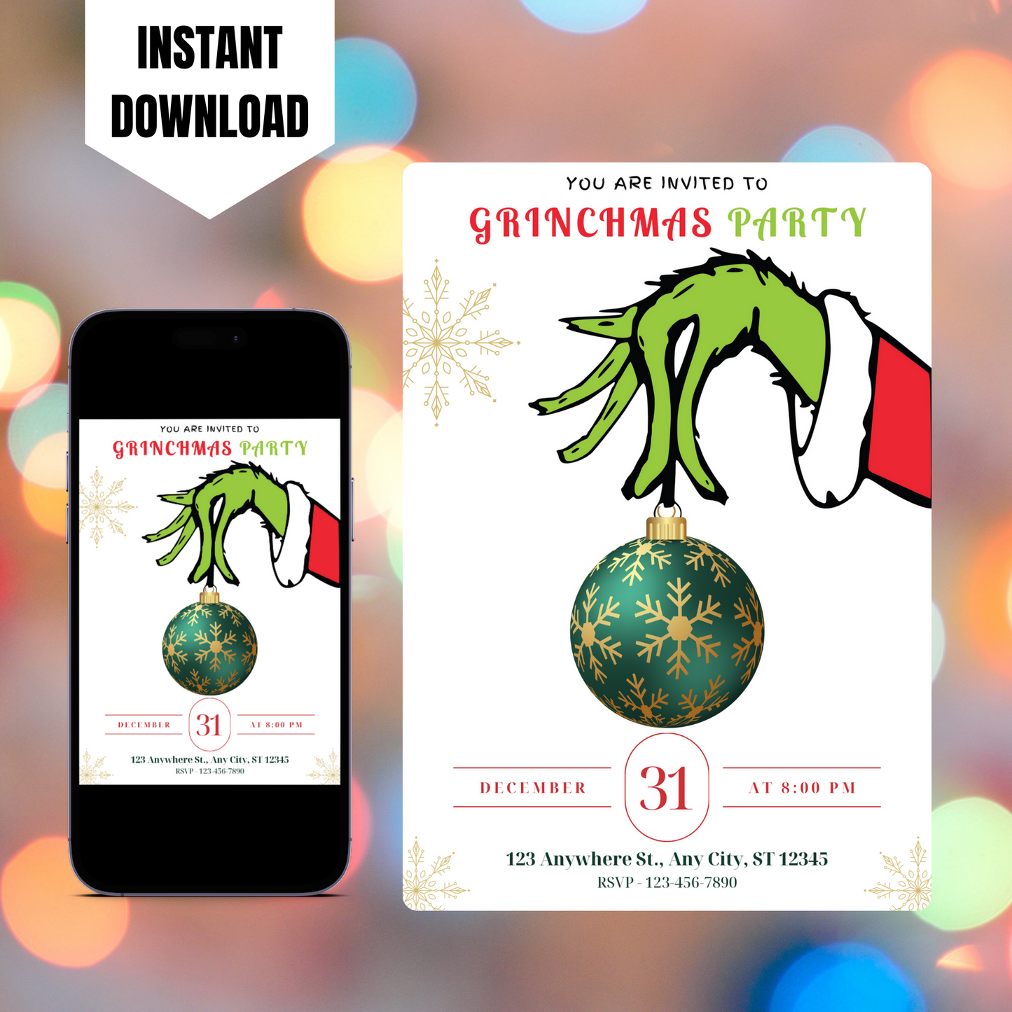 Grinchmas Christmas Party Invitation Template | Grinch Invite