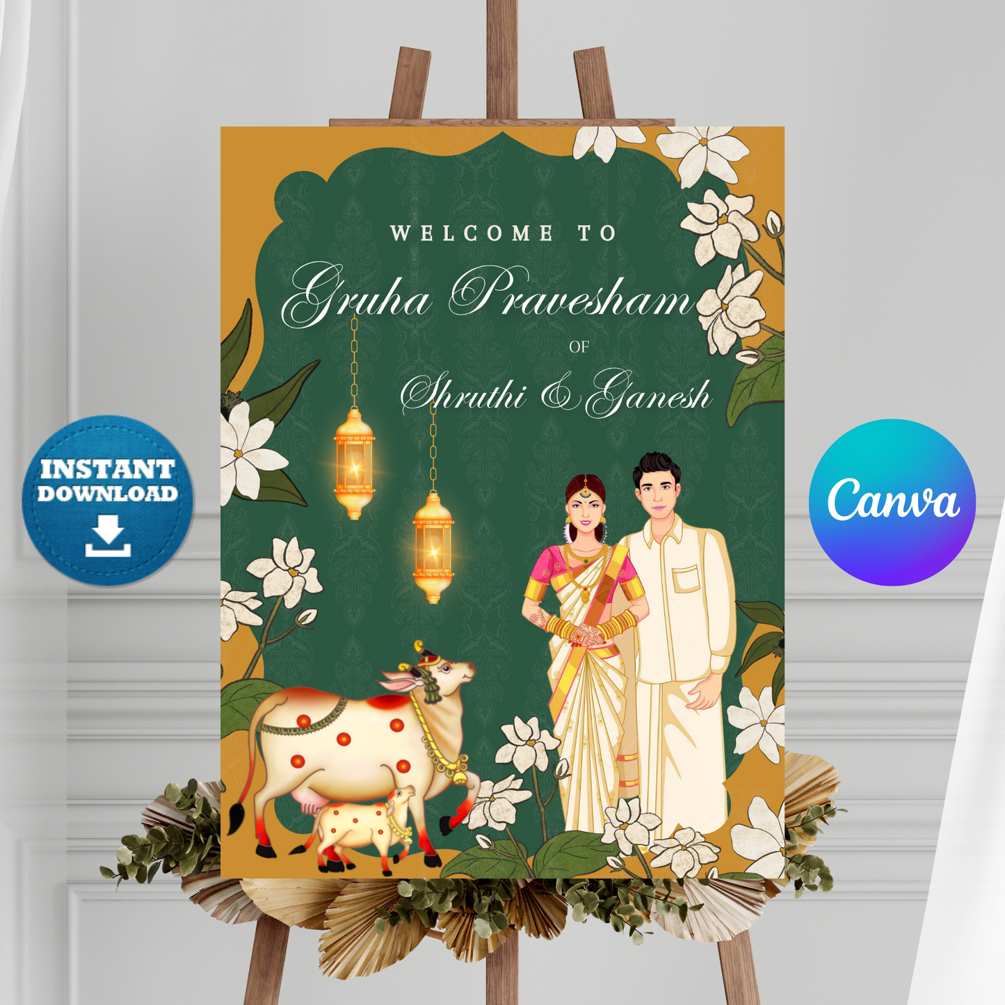 Gruhapravesham Welcome Sign Template | Indian Housewarming Welcome Sign