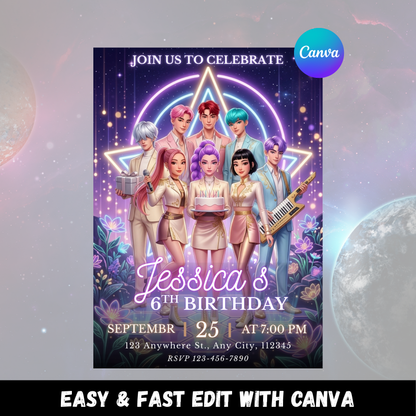 Demon Hunters Birthday Invite – Kpop Party Digital Template CreativeRino