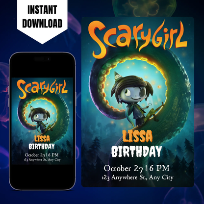 ScaryGirl Birthday Invitation Template CreativeRino