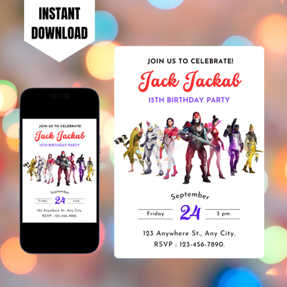 Fortnite Gaming Birthday Invitation Template CreativeRino