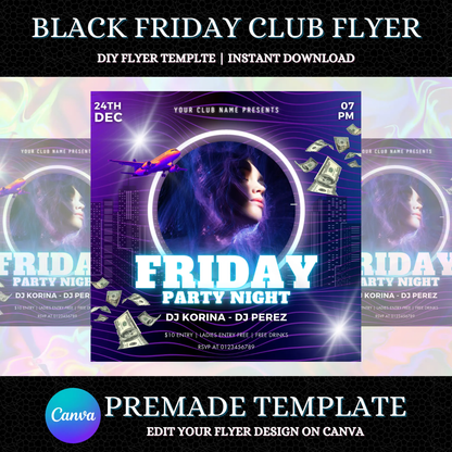 Black Friday Club Flyer Template | DJ Party Social Media Flyer CreativeRino