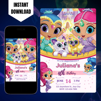 Shimmer and Shine Birthday Invitation Template CreativeRino