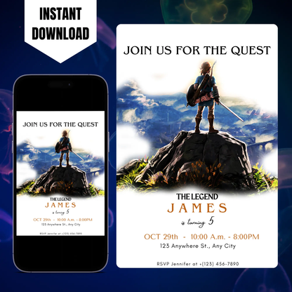 Zelda Birthday Invitation Template | Zelda Tears of the Kingdom Invite CreativeRino
