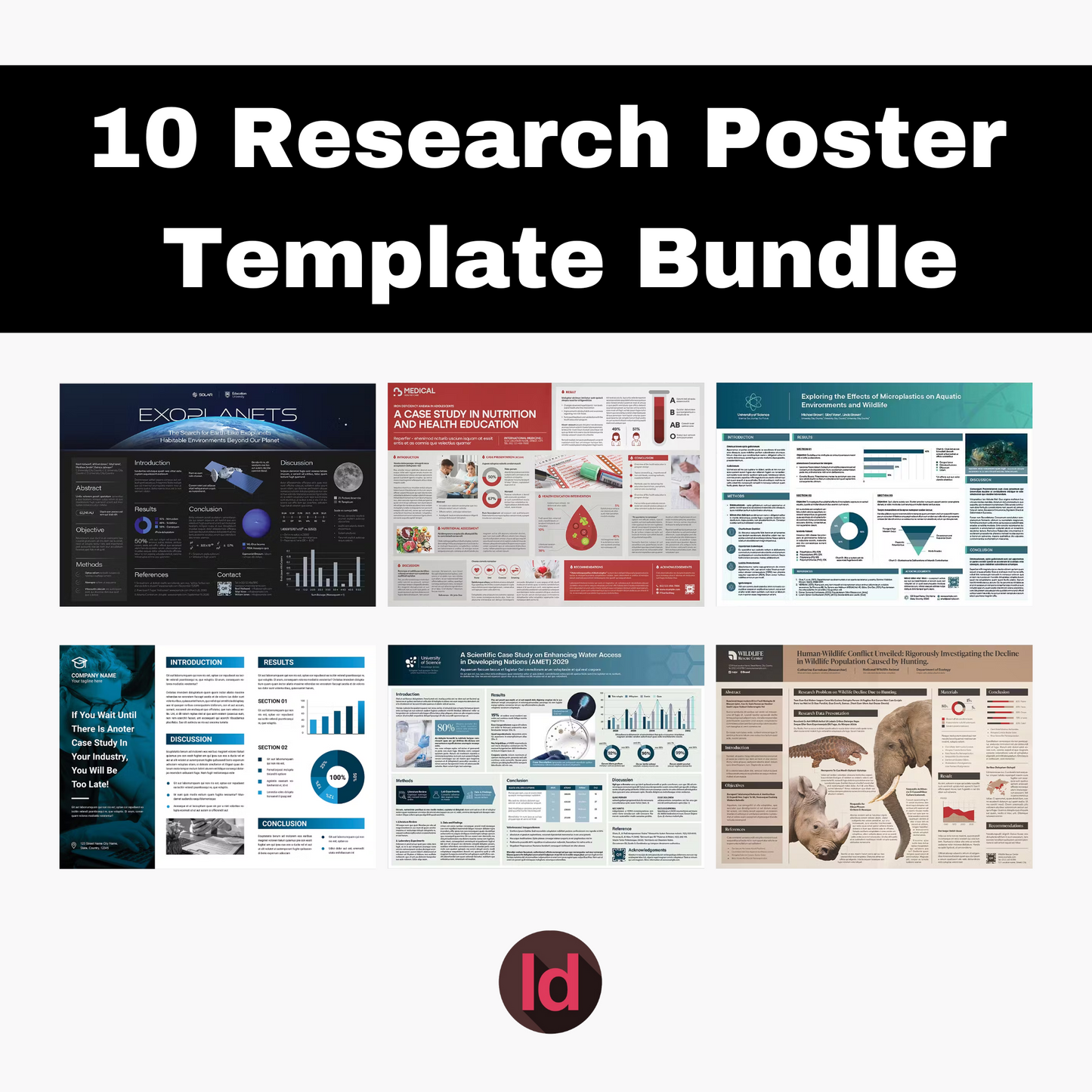 10 Research Poster Template Bundle | Academic Scientific Medical Research Case Study Poster Templates | Adobe Indesign