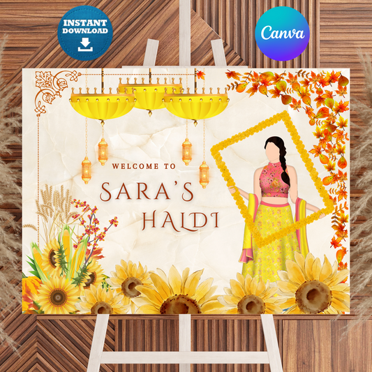 Maiyan Pithi Haldi Sign Template | Indian Wedding Welcome Sign