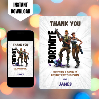 Fortnite Game Thank You Card Template CreativeRino