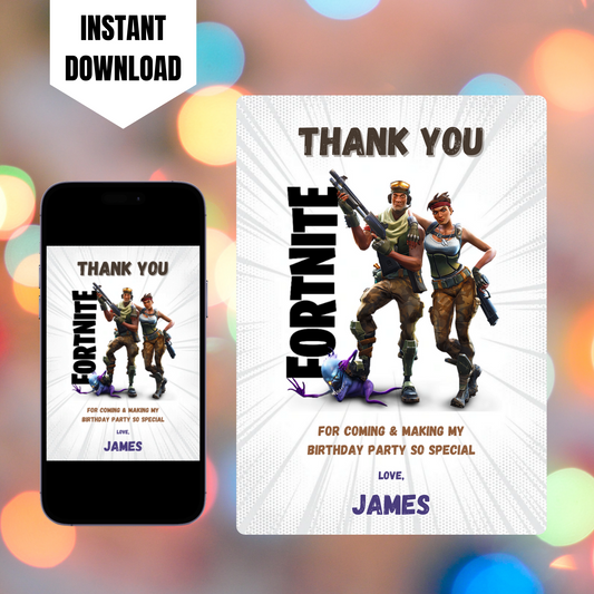 Fortnite Game Thank You Card Template