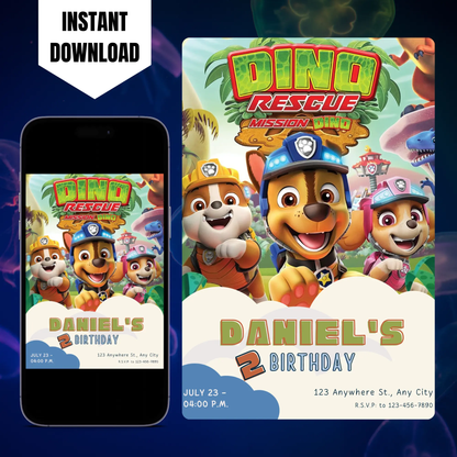 Paw Patrol Dino Rescue Birthday Invitation Template CreativeRino