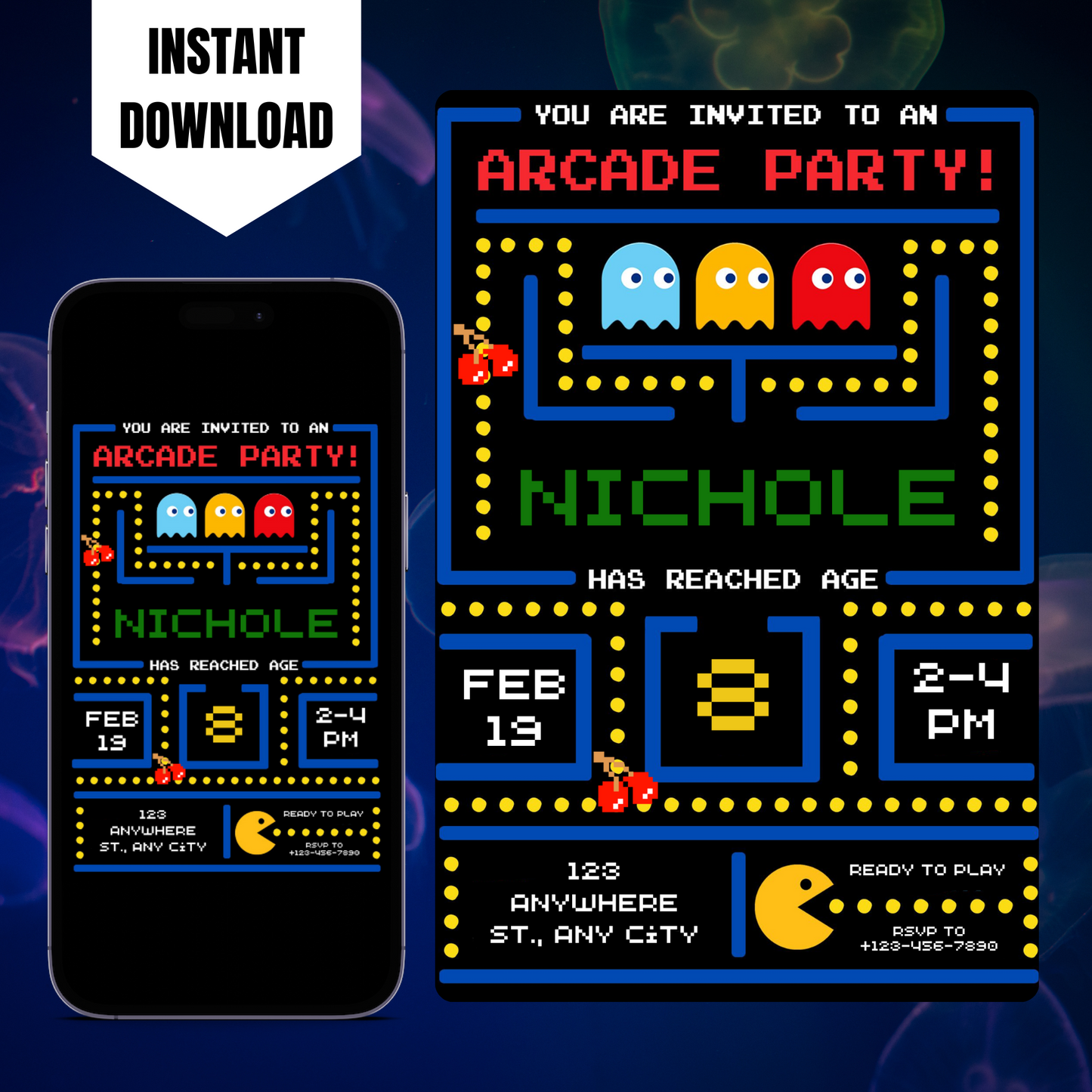 Pac Man Birthday Invitation Template