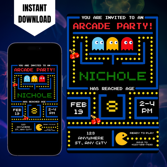 Pac Man Birthday Invitation Template