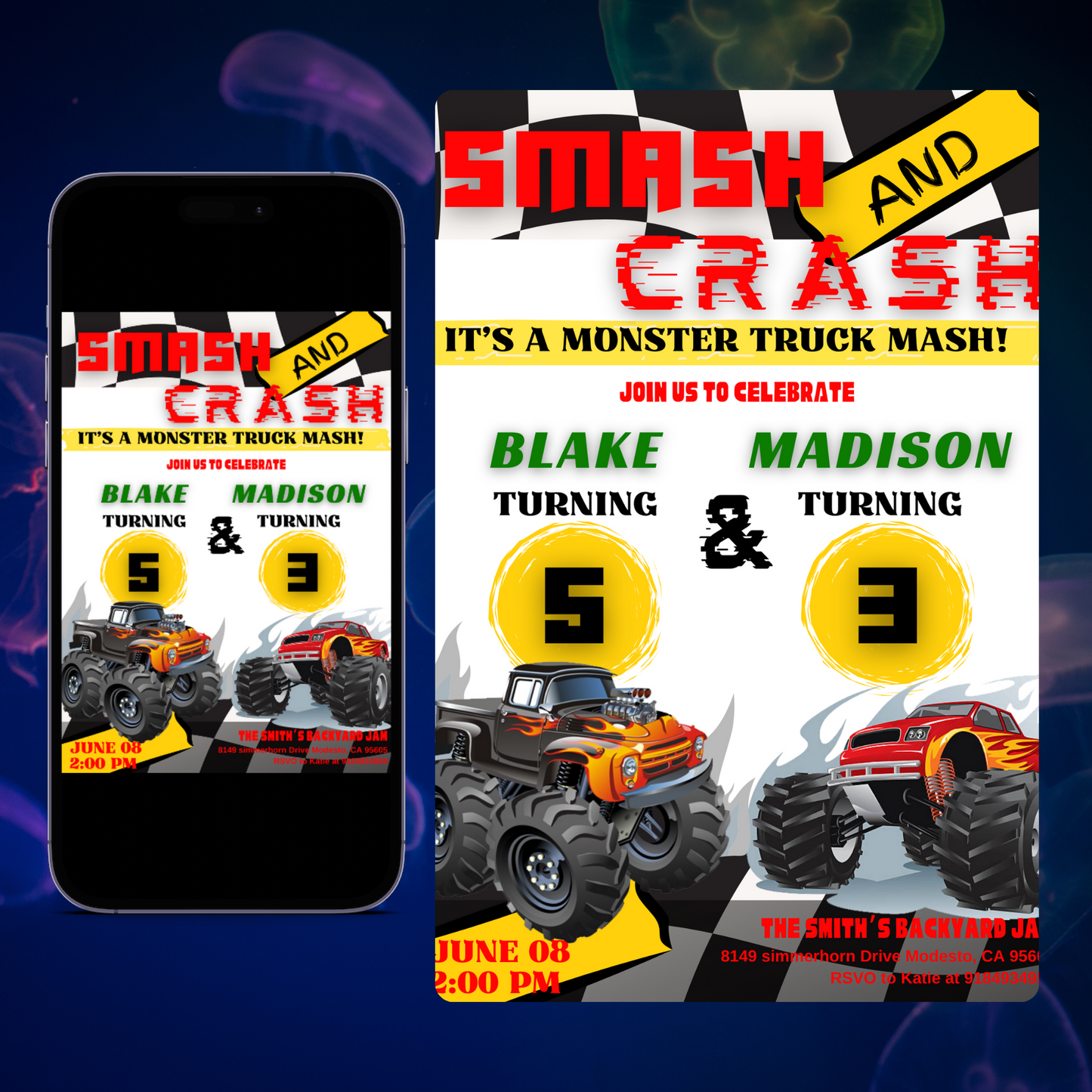 Smash and Crash Birthday Invitation Template | Monster Truck Invite