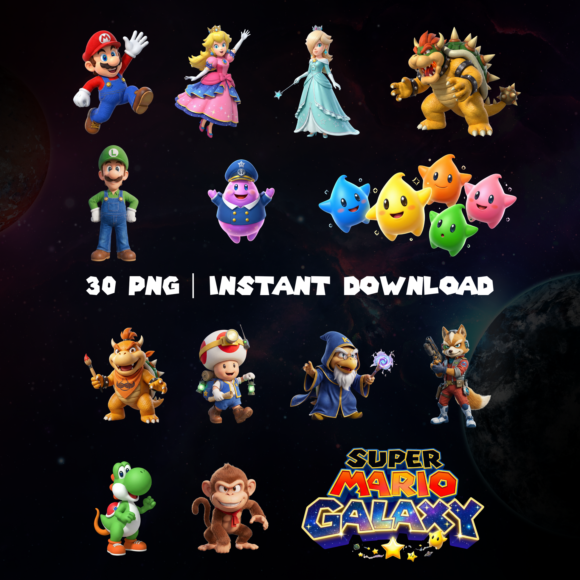 Super Mario Galaxy PNG, Mario Clipart, Gamer T-Shirt Design (Instant Download) CreativeRino