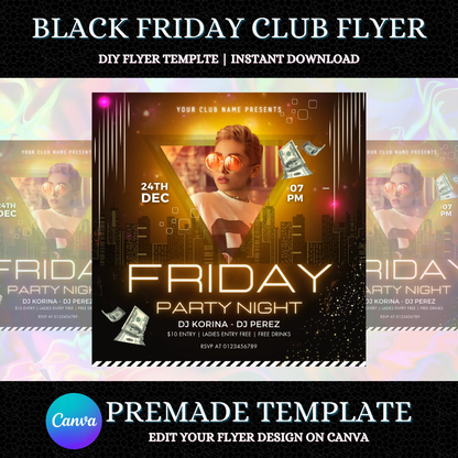 Black Friday Club Flyer Template | DJ Party Social Media Flyer CreativeRino