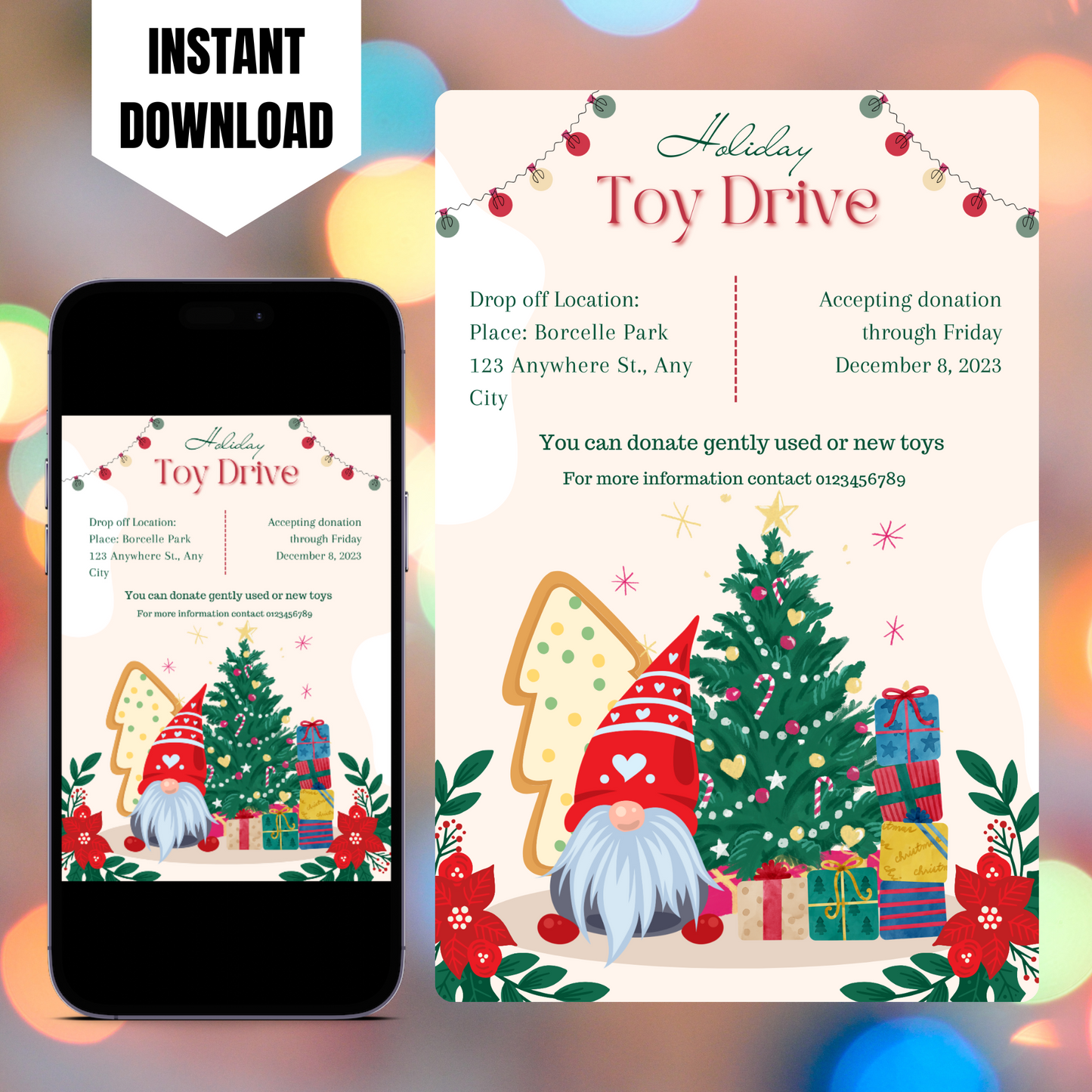 Christmas Toy Drive Flyer Template | Holiday Toy Drive Invitation