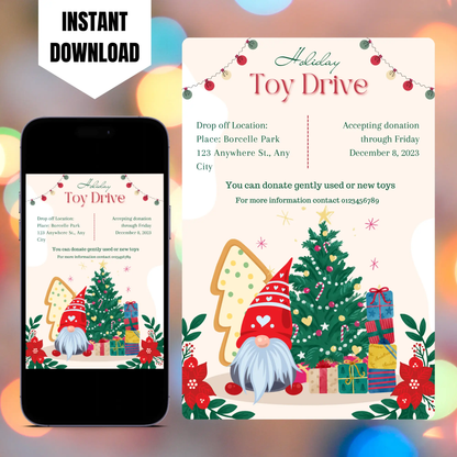 Christmas Toy Drive Flyer Template | Holiday Toy Drive Invitation CreativeRino