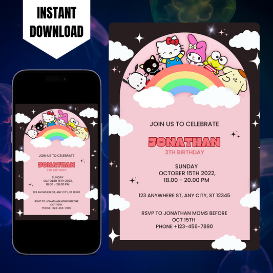 Kawaii Kitty Birthday Invitation Template