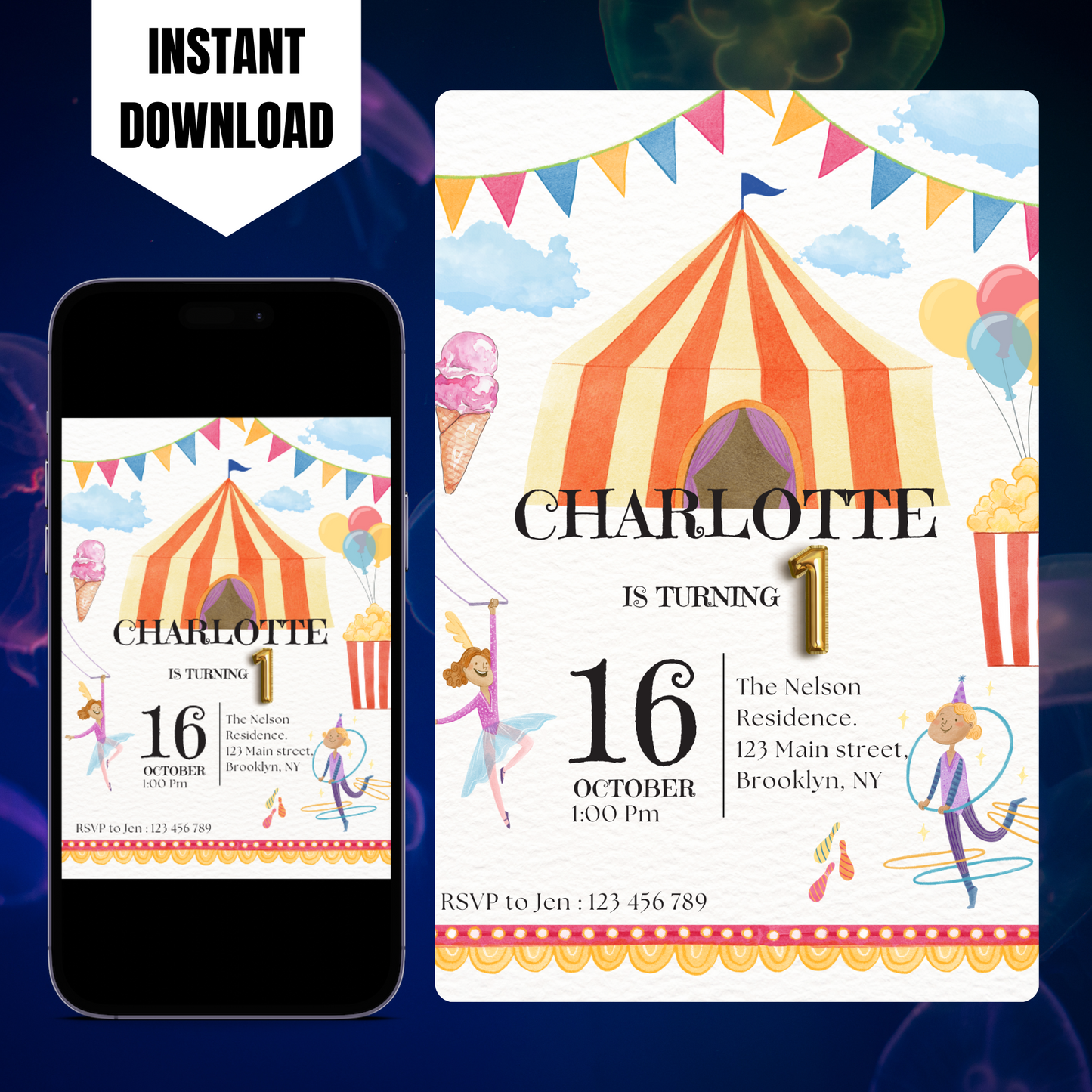 Circus Carnival Birthday Invitation Template