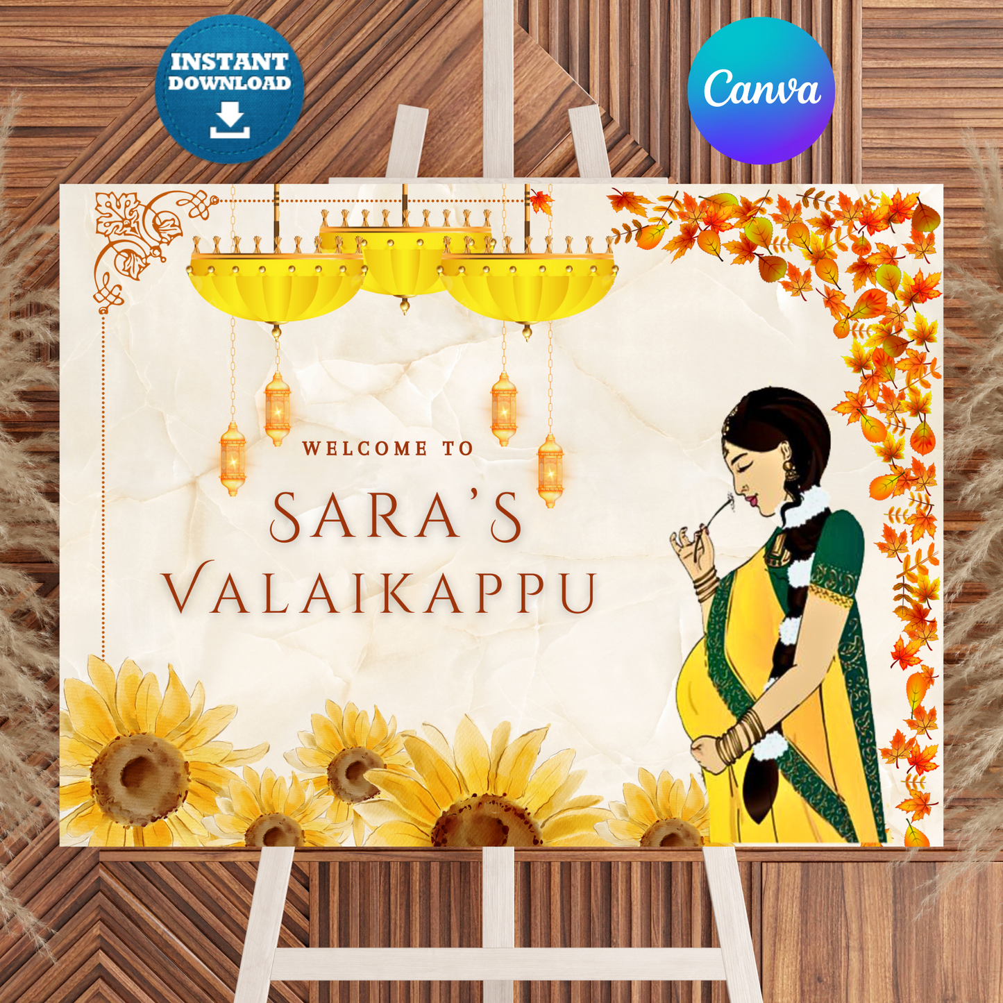 Valaikappu Ceremony Sign Template | Indian Baby Shower Welcome Sign