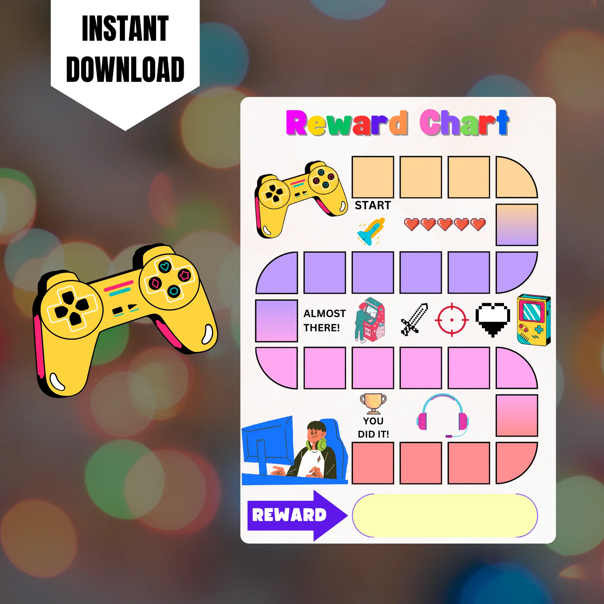 Video Game Reward Chart Template | Potty Video Gamer Behavior Chart CreativeRino