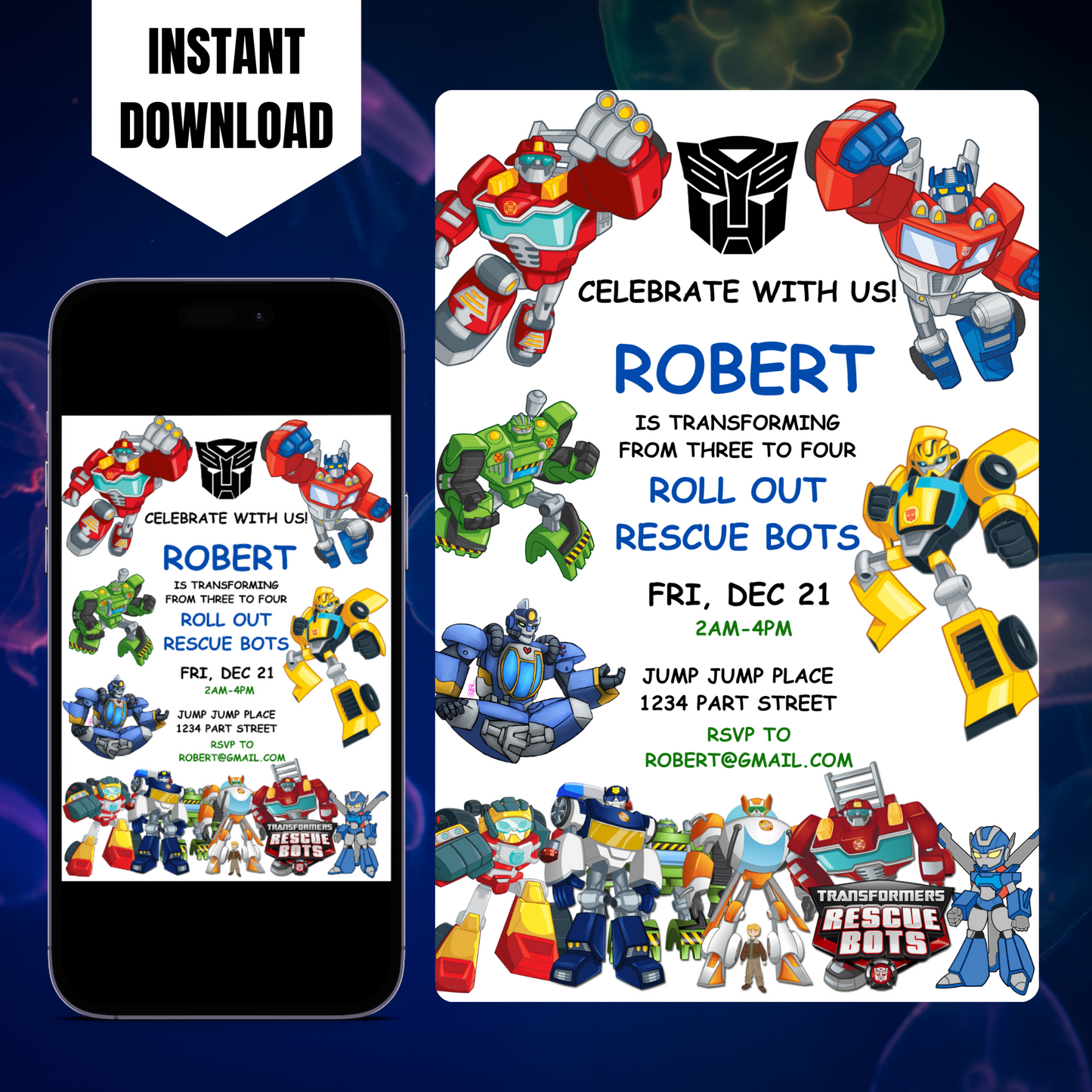 Rescue Bots Transformer Birthday Invitation Template