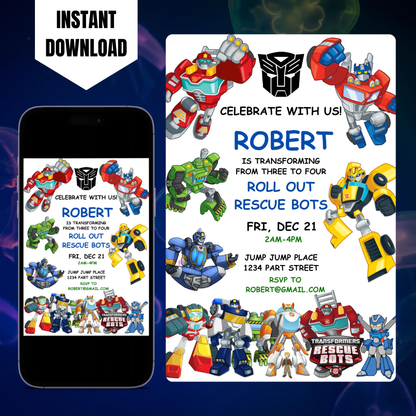 Rescue Bots Transformer Birthday Invitation Template CreativeRino