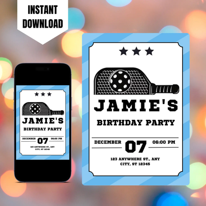 Pickleball Birthday Invitation Template CreativeRino
