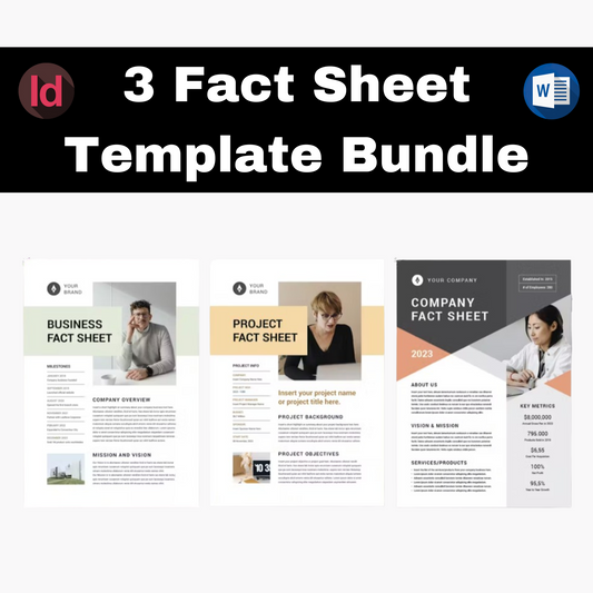 3 Fact Sheet Template Bundle | MS Word & Indesign | Business Fact Sheet | Project Fact Sheet | Company Fact Sheet Template