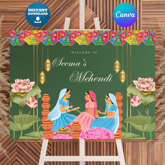 Mehndi Sign Template | Indian Wedding Welcome Sign