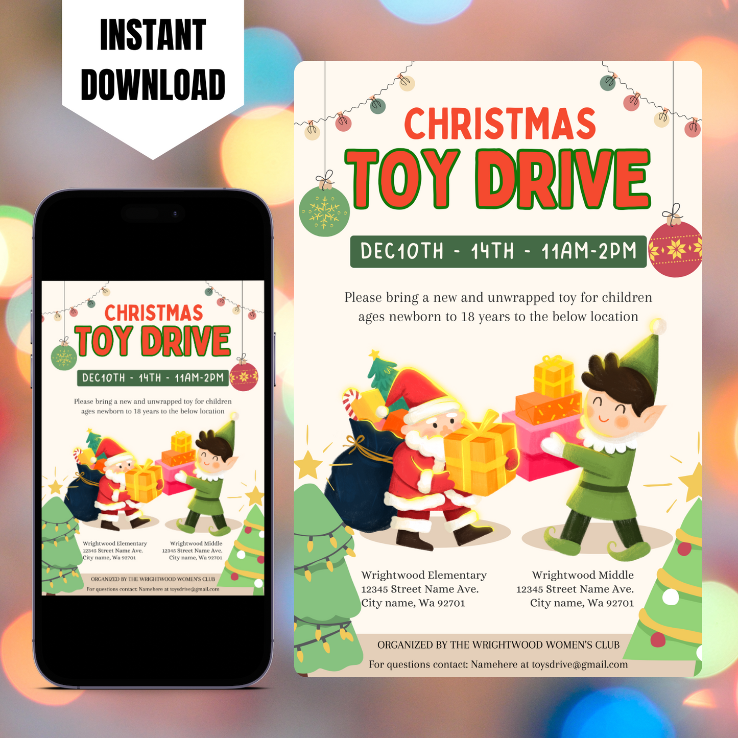 Christmas Toy Drive Flyer Template | Toy Drive Invitation