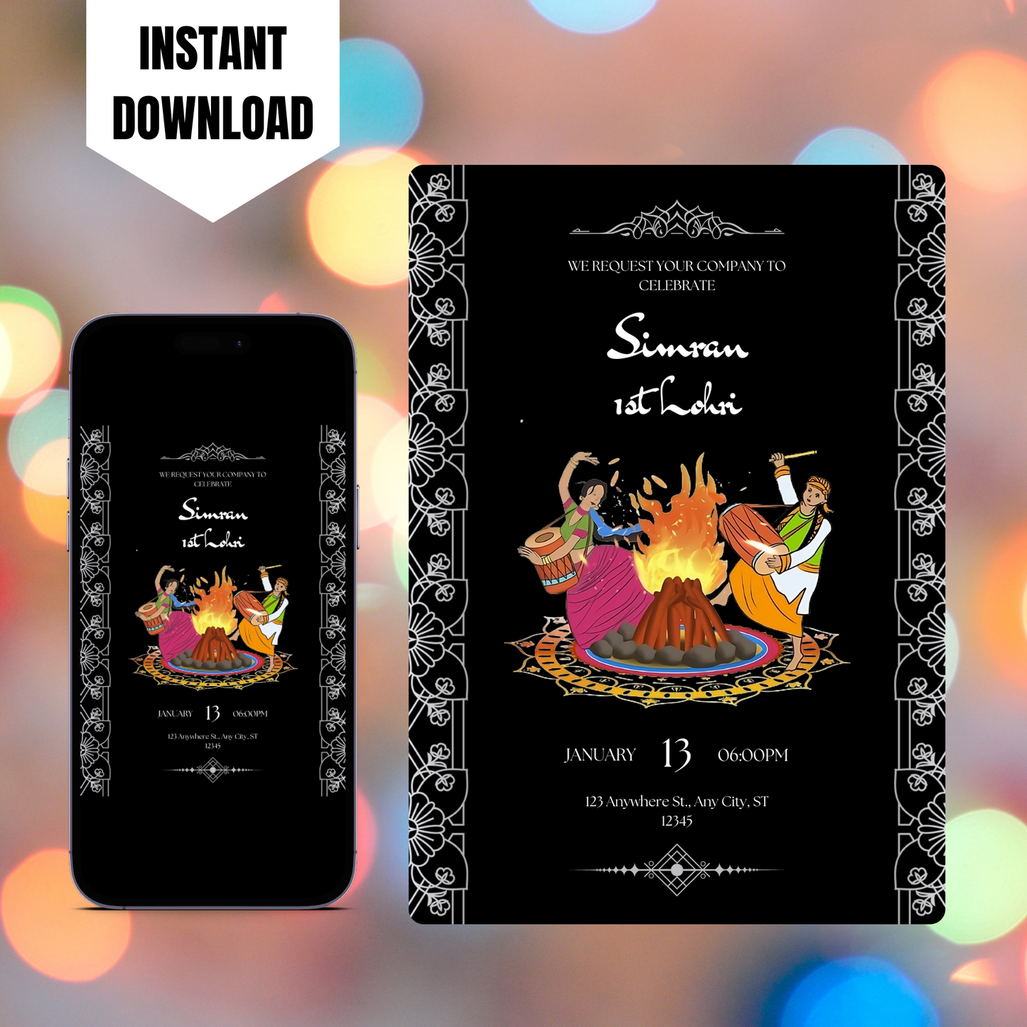 Lohri Invitation Template | Lohri Party Invite