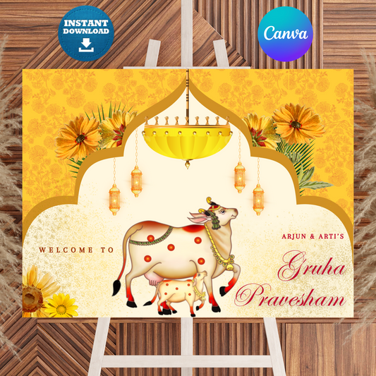 Gruhapravesham Welcome Sign Template | Indian Housewarming Welcome Sign