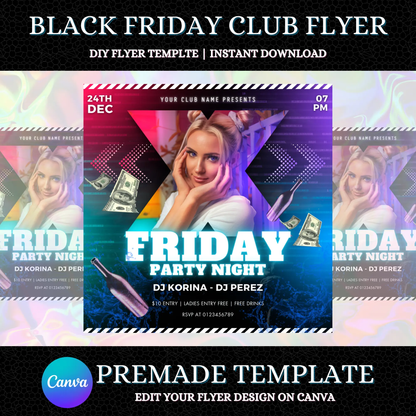 Black Friday Club Flyer Template | DJ Party Social Media Flyer CreativeRino