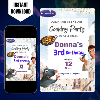 Ratatouille Birthday Invitation Template CreativeRino