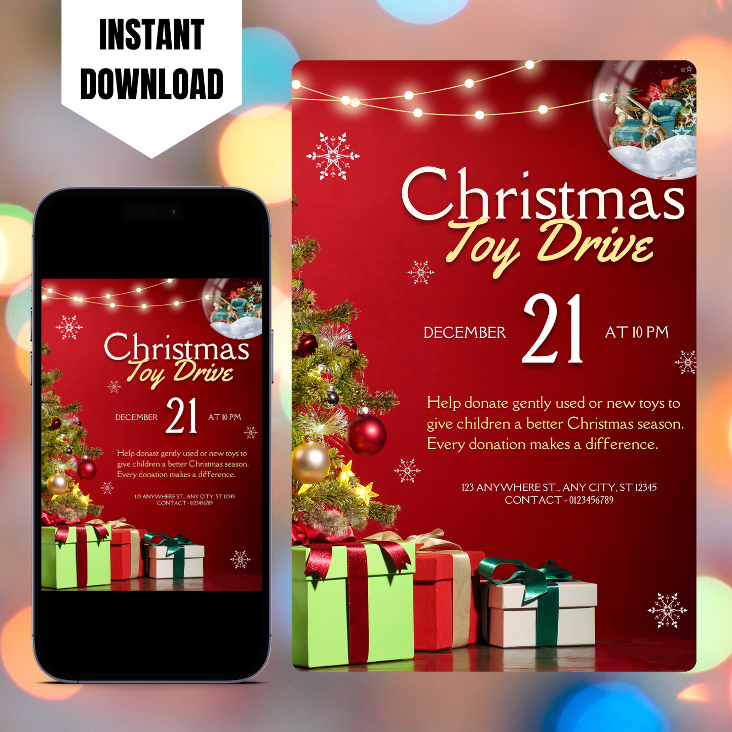 Christmas Toy Drive Flyer Template | Toy Drive Invitation