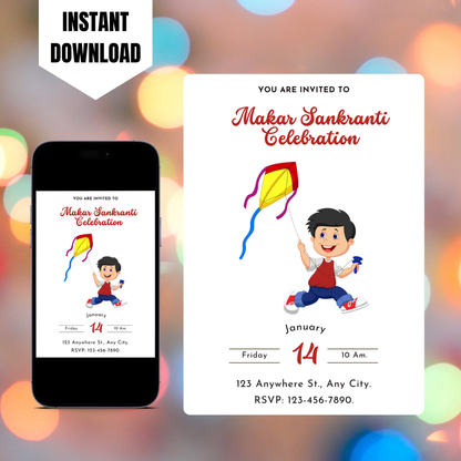 Makar Sankranti Invitation Template | Uttarayan International Kite Festival Invite CreativeRino