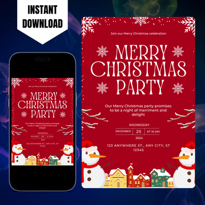 Christmas Party Invitation Template | Snowman Merry Christmas Invite CreativeRino