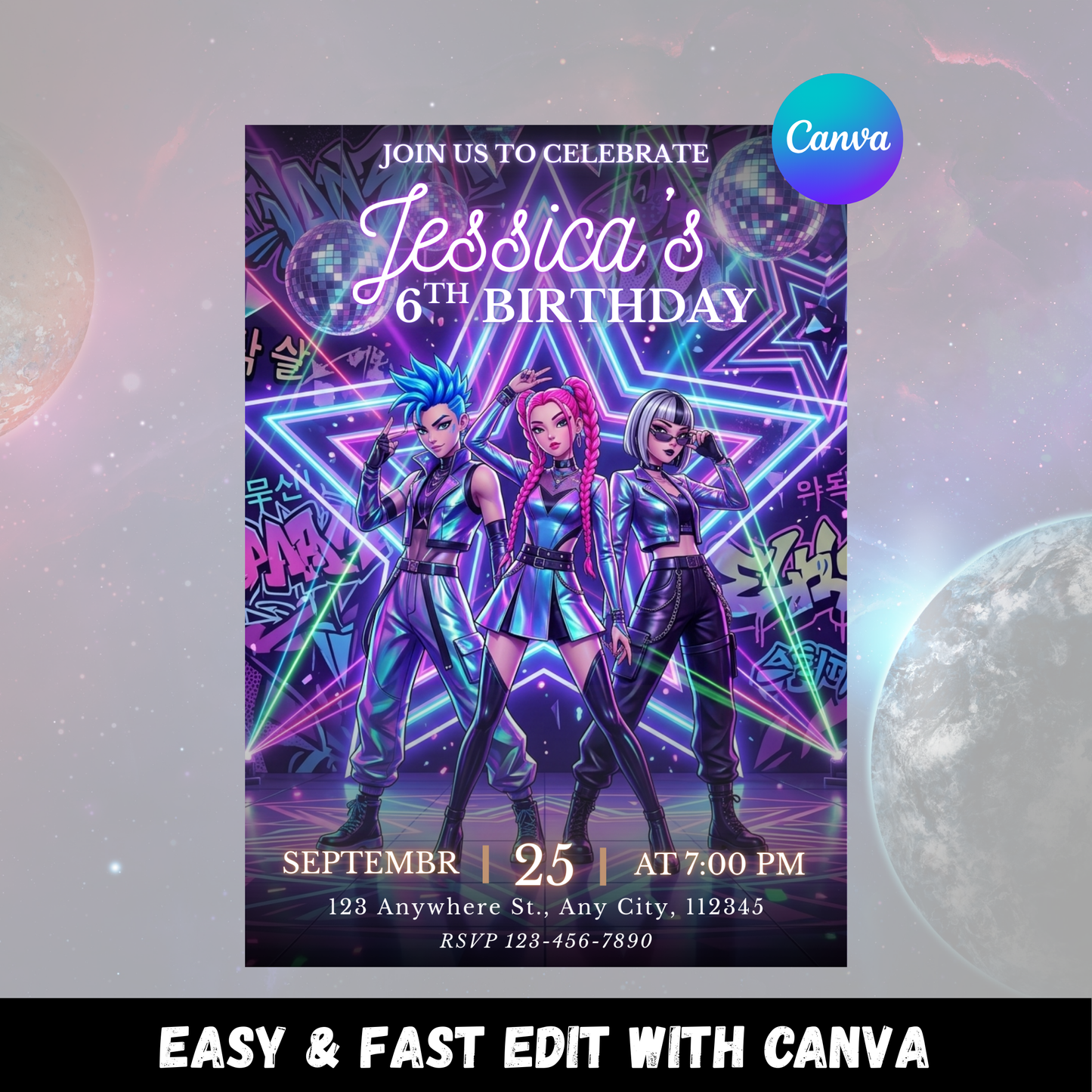 Demon Hunters Kpop Birthday Invite Template – Easy Edit CreativeRino