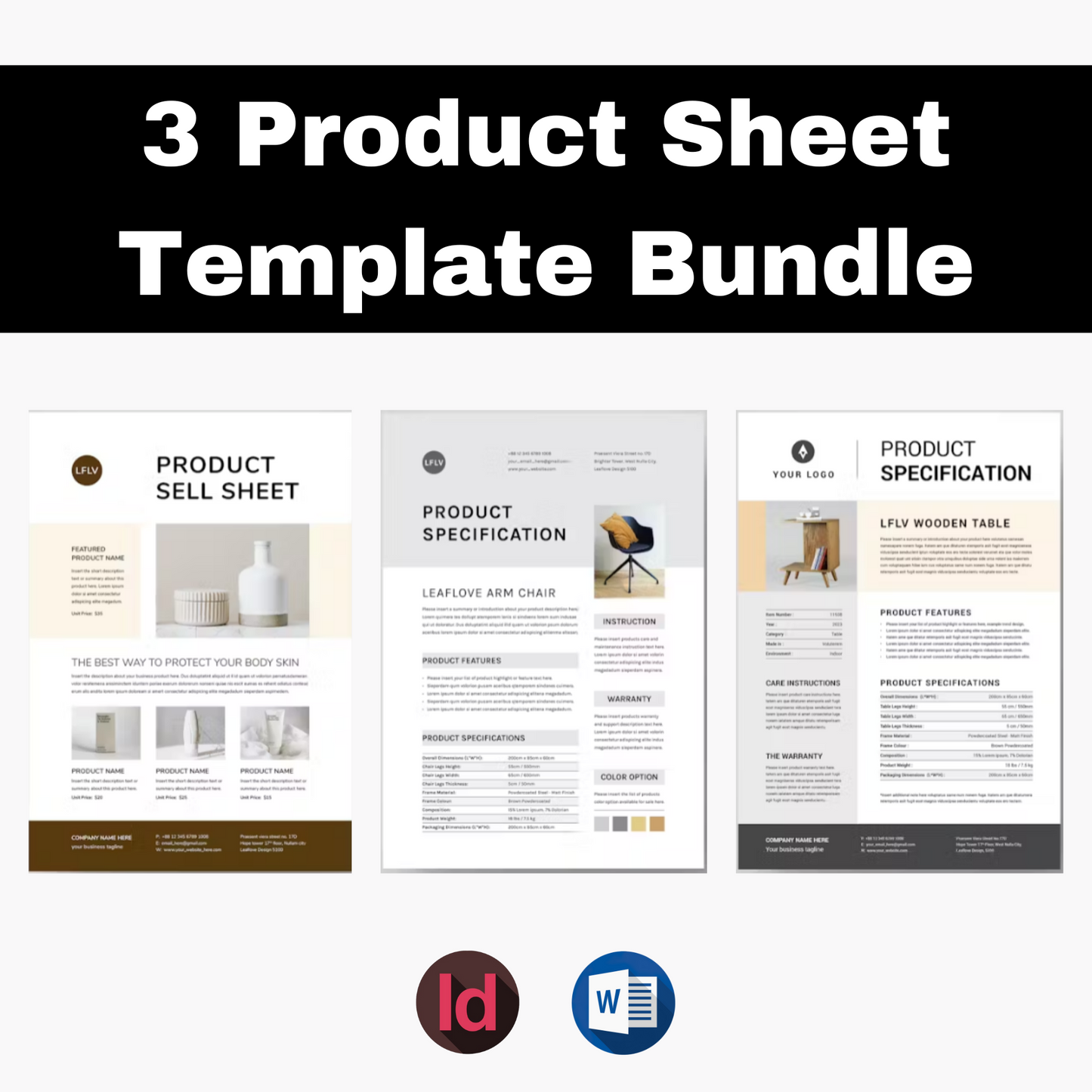 3 Product Sheet Template Bundle | Product Specification Sheet Template| Product Sell Sheet Template | Product Fact Sheet | Technical Data Sheet