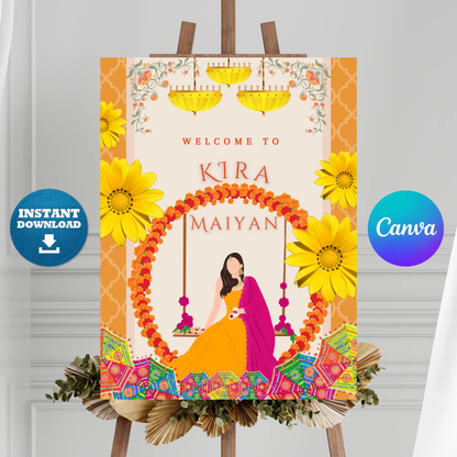 Maiyan Pithi Haldi Sign Template | Indian Wedding Welcome Sign CreativeRino