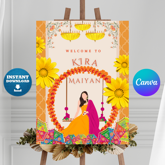 Maiyan Pithi Haldi Sign Template | Indian Wedding Welcome Sign