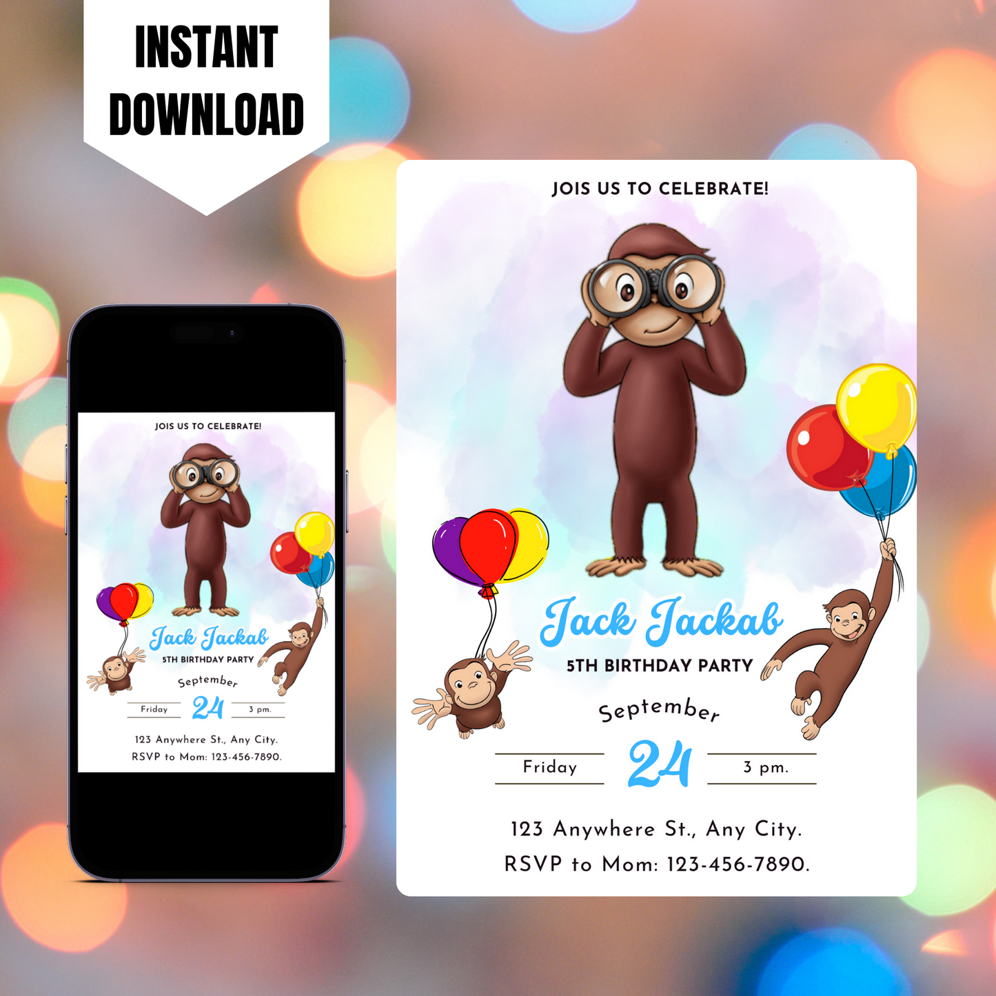 Curious George Birthday Invitation Template