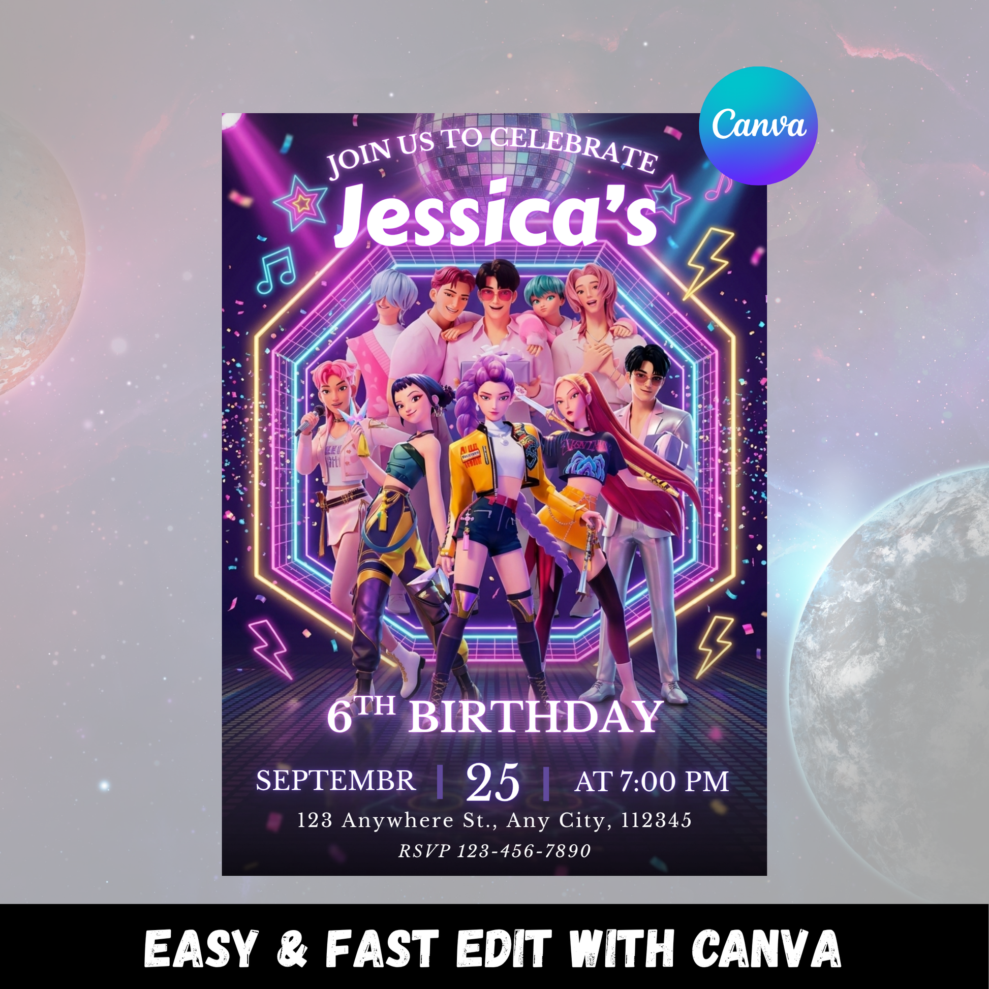 Demon Hunters Kpop Birthday Invitation – Fun Custom Party Invite CreativeRino
