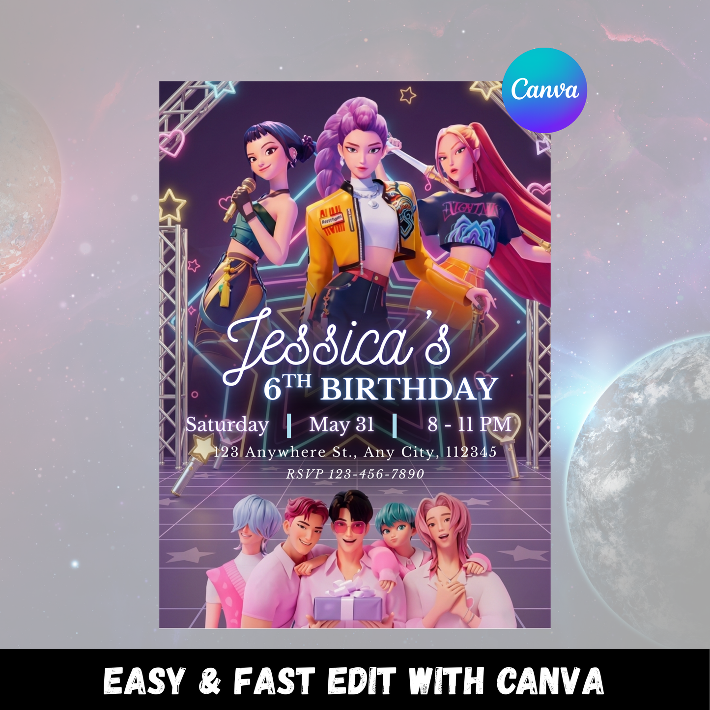 Kpop Demon Hunters Party Invite – Personalized Birthday Invitation CreativeRino
