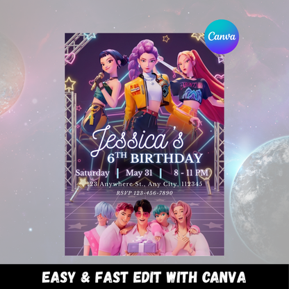 Kpop Demon Hunters Party Invite – Personalized Birthday Invitation CreativeRino