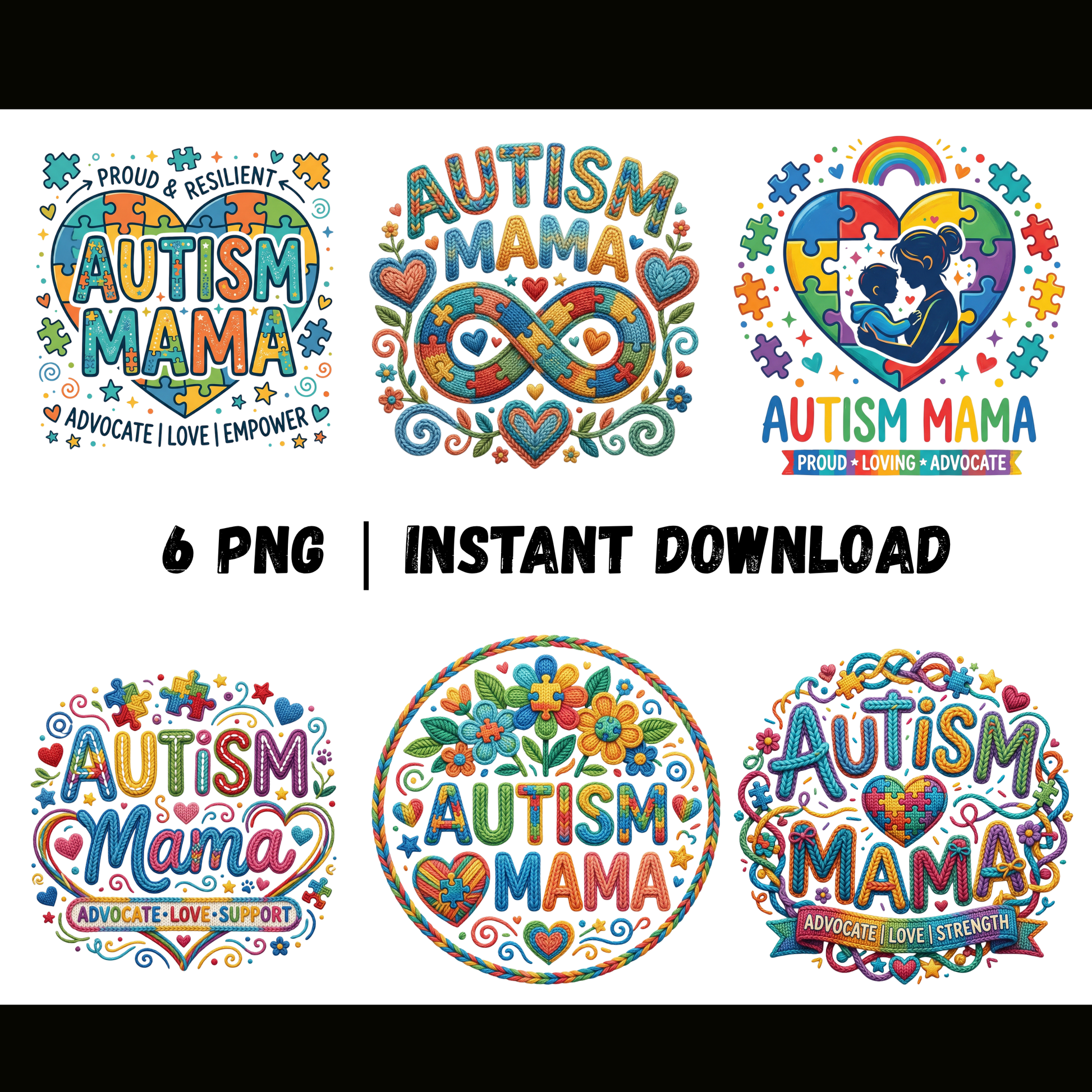 Autism Mama PNG | Autism Awareness Sublimation Design | Coquette Faux Yarn Designs CreativeRino